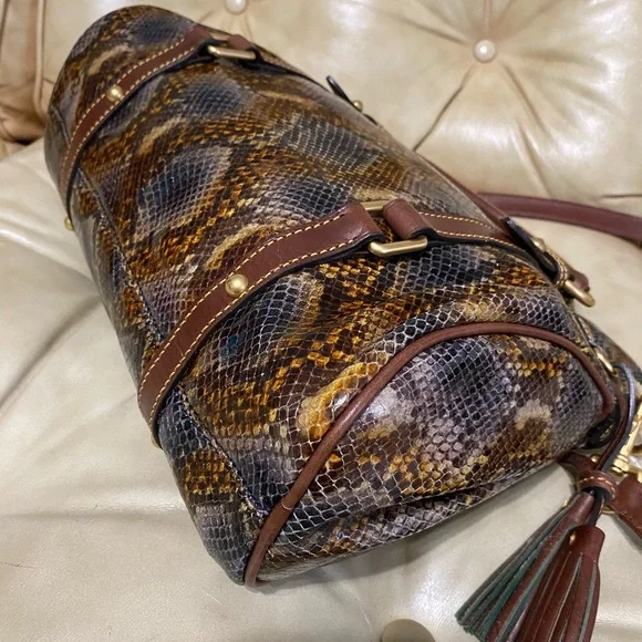 Dooney & Bourke Python Satchel READ! Leather Tassels Florentine Whipstitch - Picture 11 of 12